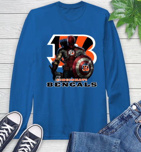 NFL Captain America Thor Spider Man Hawkeye Avengers Endgame Football Cincinnati Bengals Long Sleeve T-Shirt 9