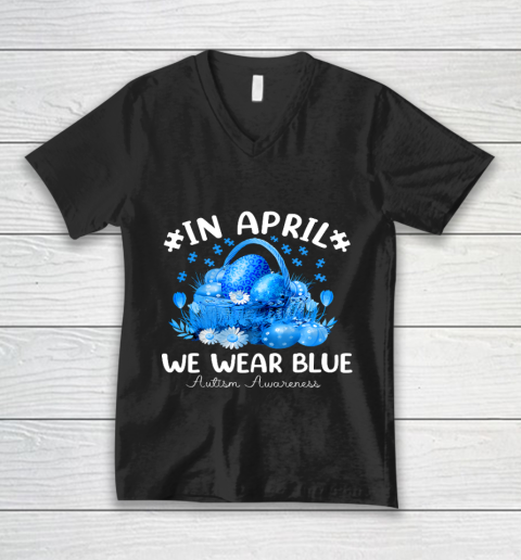 Blue Leopard Eggs Easter In April We Wear Blue Autism Kids V-Neck T-Shirt