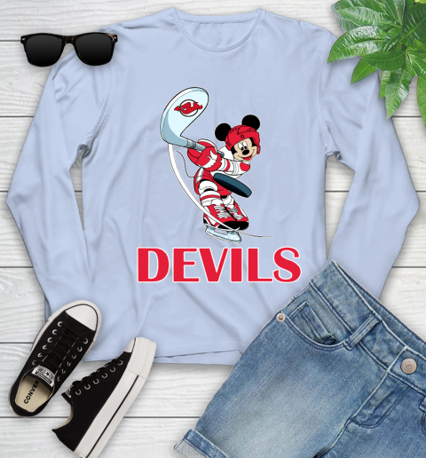 NHL Hockey New Jersey Devils Cheerful Mickey Mouse Shirt Youth Long Sleeve 9