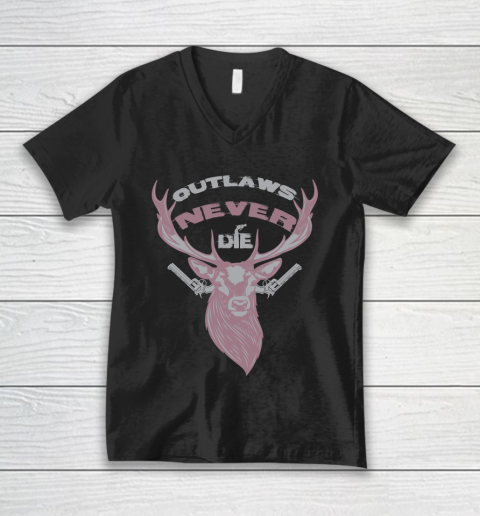 Outlaws Never Die Deer And Gun V-Neck T-Shirt