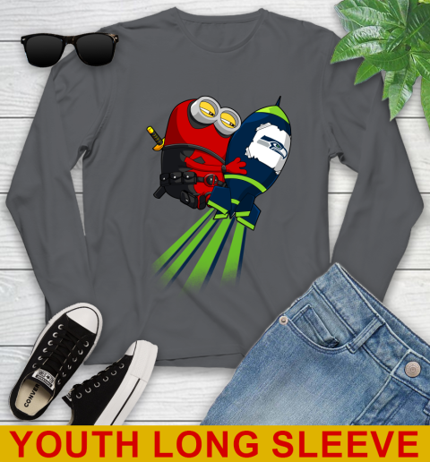 NFL Football Seattle Seahawks Deadpool Minion Marvel Shirt Youth Long Sleeve 9