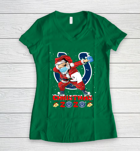 Indianapolis Colts Funny Santa Claus Dabbing Christmas 2020 NFL Women's V-Neck T-Shirt - Image 4