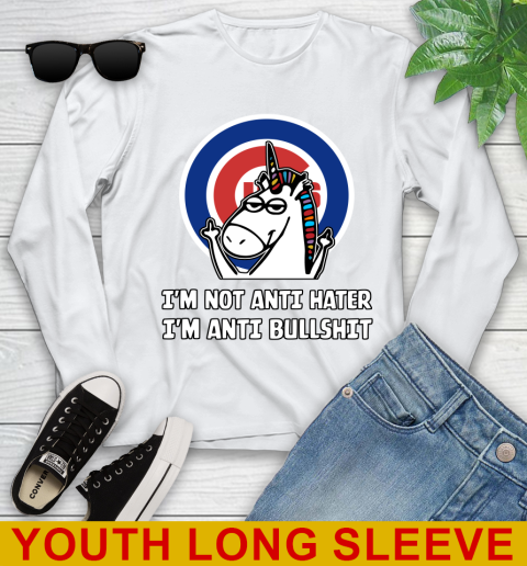 Chicago Cubs MLB Baseball Unicorn I'm Not Anti Hater I'm Anti Bullshit Youth Long Sleeve