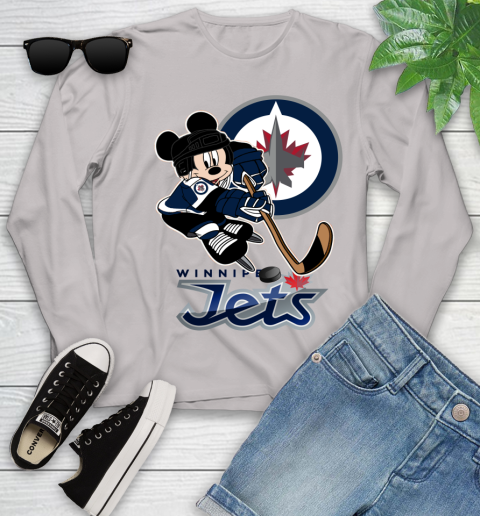 NHL Winnipeg Jets Mickey Mouse Disney Hockey T Shirt Youth Long Sleeve 12