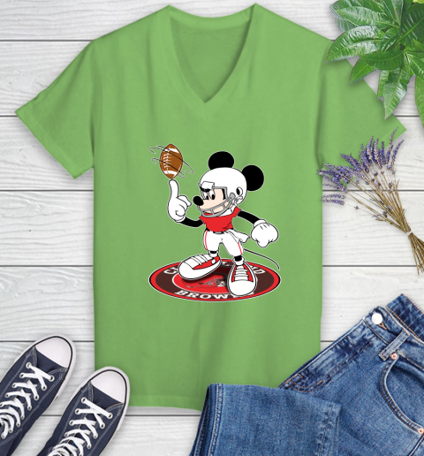 NFL Football Cleveland Browns Cheerful Mickey Disney Shirt Women's V-Neck T-Shirt 9