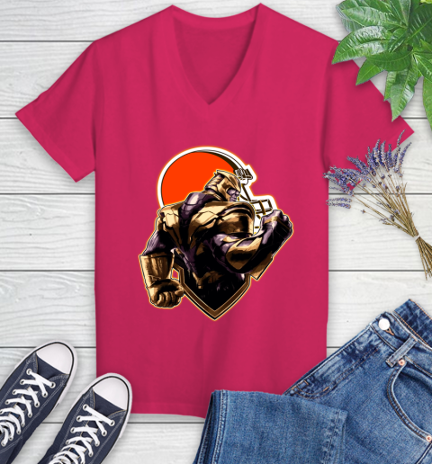 NFL Thanos Avengers Endgame Football Sports Cleveland Browns Women's V-Neck T-Shirt 9