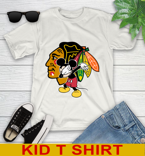 Chicago Blackhawks NHL Hockey Dabbing Mickey Disney Sports Youth T-Shirt