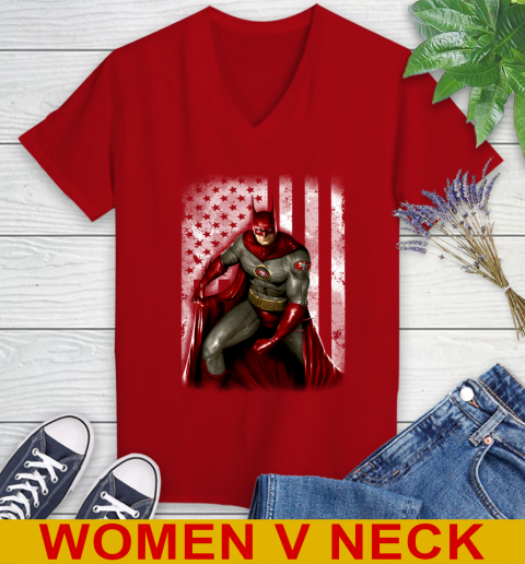 San Francisco 49ers NFL Football Batman DC American Flag Shirt Women's V-Neck T-Shirt 10