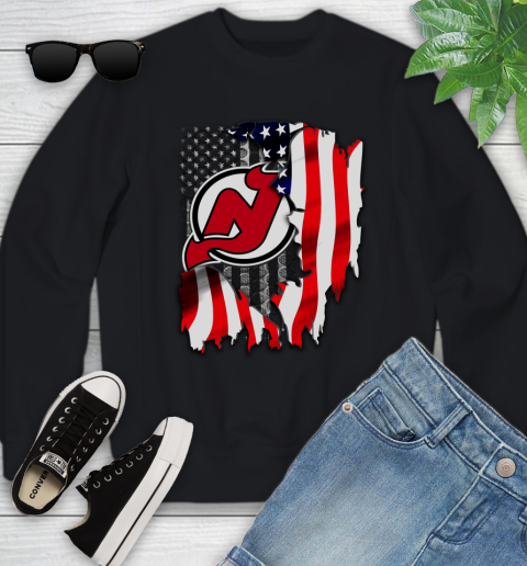 New Jersey Devils NHL Hockey American Flag Youth Sweatshirt