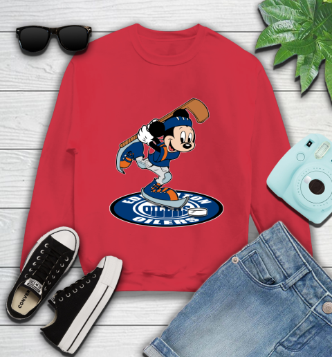 NHL Hockey Edmonton Oilers Cheerful Mickey Disney Shirt Youth Sweatshirt 8