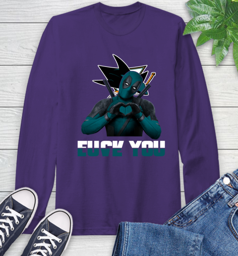 NHL San Jose Sharks Deadpool Love You Fuck You Hockey Sports Long Sleeve T-Shirt 5