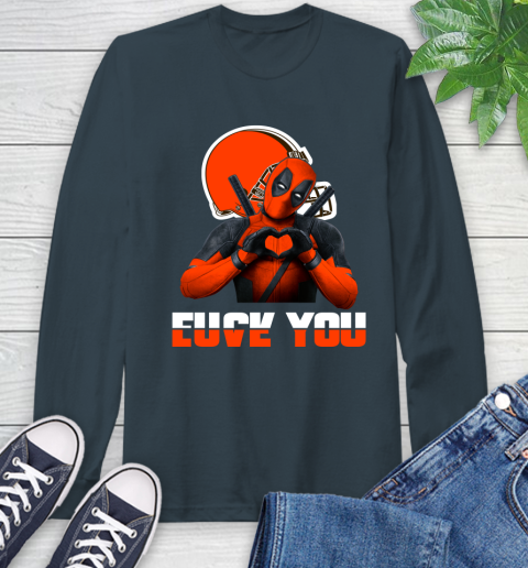 NHL Cleveland Browns Deadpool Love You Fuck You Football Sports Long Sleeve T-Shirt 9