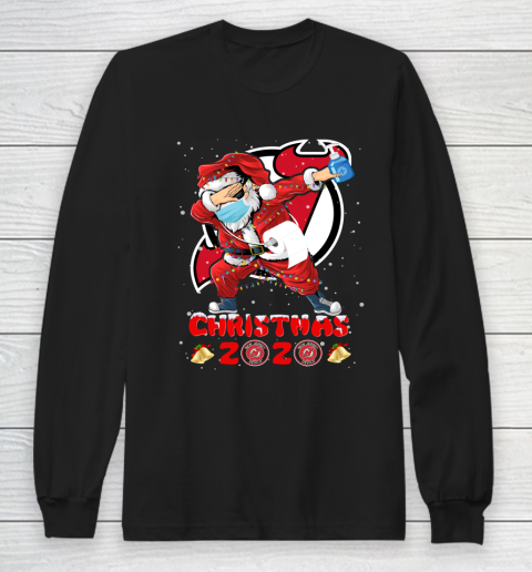 New Jersey Devils Funny Santa Claus Dabbing Christmas 2020 NHL Long Sleeve T-Shirt