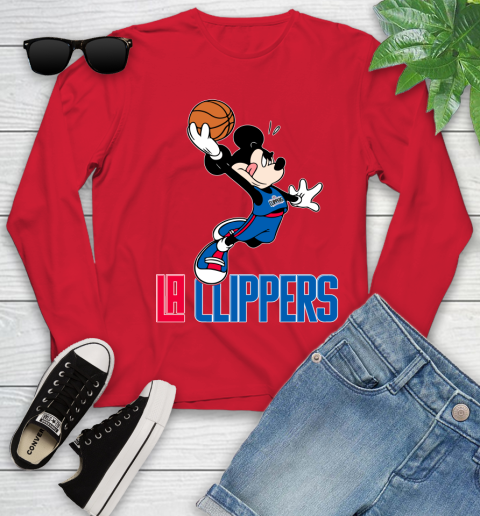 NBA Basketball LA Clippers Cheerful Mickey Mouse Shirt Youth Long Sleeve 11