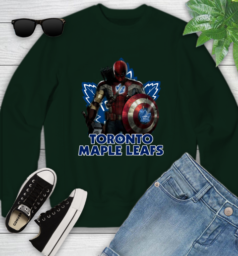NHL Captain America Thor Spider Man Hawkeye Avengers Endgame Hockey Toronto Maple Leafs Youth Sweatshirt 10