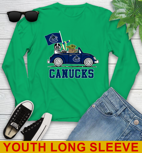 NHL Hockey Vancouver Canucks Darth Vader Baby Yoda Driving Star Wars Shirt Youth Long Sleeve 7
