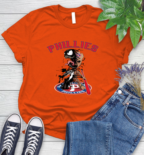MLB Philadelphia Phillies Baseball Venom Groot Guardians Of The Galaxy Women's T-Shirt 4