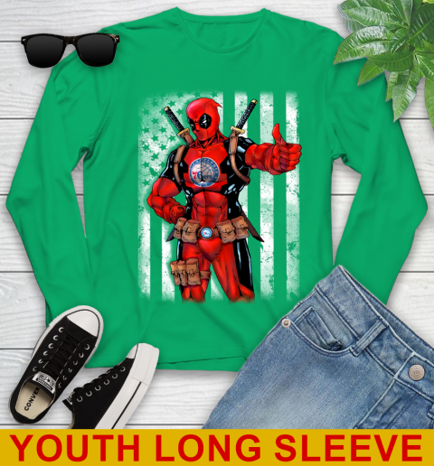 NBA Basketball Philadelphia 76ers Deadpool American Flag Shirt Youth Long Sleeve 7