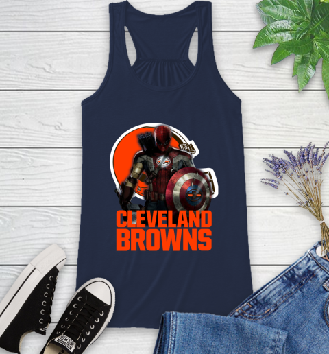 NFL Captain America Thor Spider Man Hawkeye Avengers Endgame Football Cleveland Browns Racerback Tank 10
