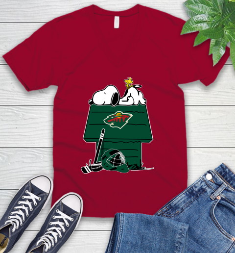 Minnesota Wild NHL Hockey Snoopy Woodstock The Peanuts Movie V-Neck T-Shirt 8