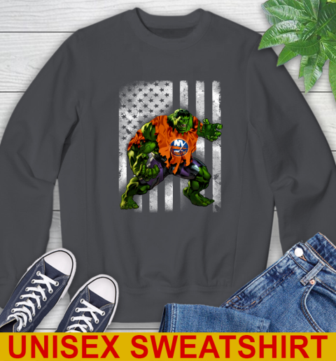 New York Islanders Hulk Marvel Avengers NHL Hockey American Flag Sweatshirt 7