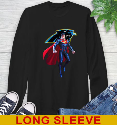 NFL Superman DC Sports Football Carolina Panthers Long Sleeve T-Shirt 2