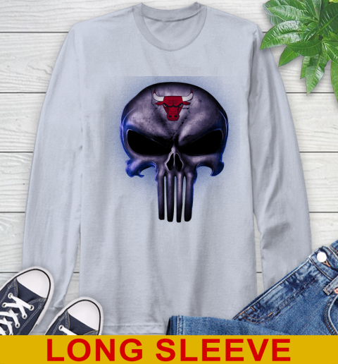 Chicago Bulls NBA Basketball Punisher Skull Sports Long Sleeve T-Shirt - Image 7