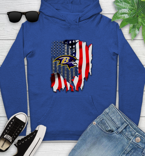 Baltimore Ravens NFL Football American Flag Youth Hoodie 11