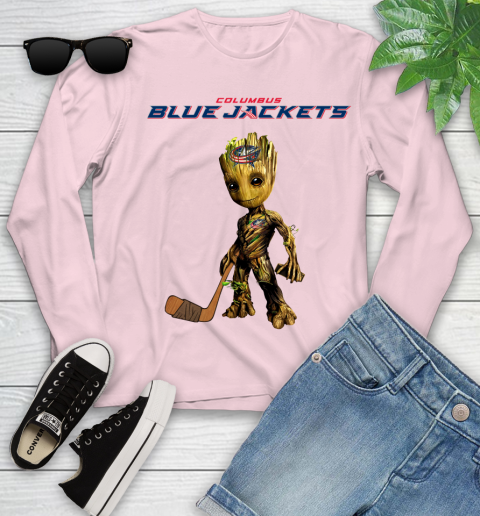 Columbus Blue Jackets NHL Hockey Groot Marvel Guardians Of The Galaxy Youth Long Sleeve 10