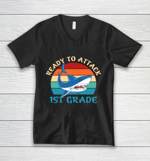 Back To School Shirt Ready to attack 1st grade V-Neck T-Shirt