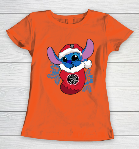 Toronto Raptors Christmas Stitch In The Sock Funny Disney NBA Women's T-Shirt 5