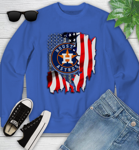 Houston Astros MLB Baseball American Flag Youth Sweatshirt 7