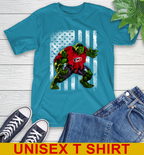 Carolina Hurricanes Hulk Marvel Avengers NHL Hockey American Flag T-Shirt 9