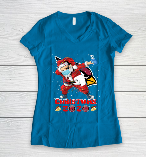 Arizona Cardinals Funny Santa Claus Dabbing Christmas 2020 NFL Women's V-Neck T-Shirt 5