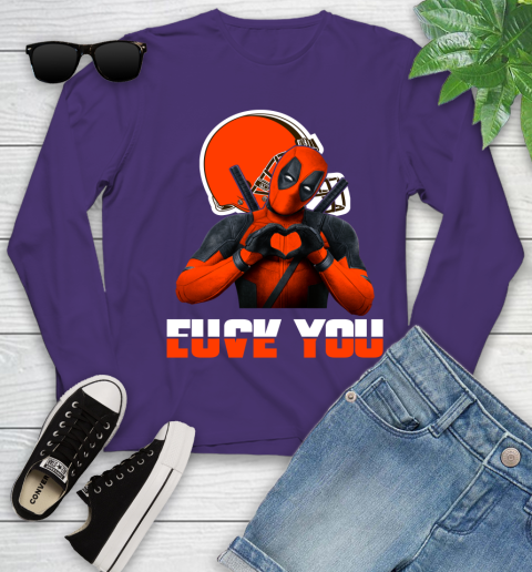 NHL Cleveland Browns Deadpool Love You Fuck You Football Sports Youth Long Sleeve 4