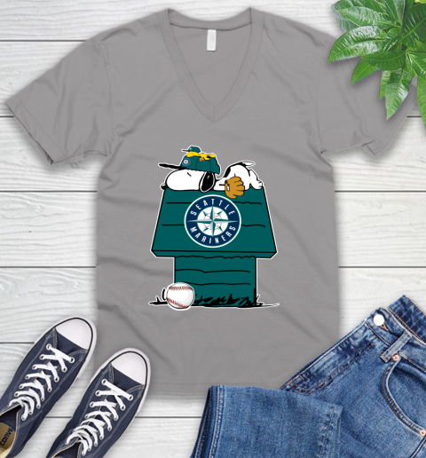 MLB Seattle Mariners Snoopy Woodstock The Peanuts Movie Baseball T Shirt V-Neck T-Shirt 4