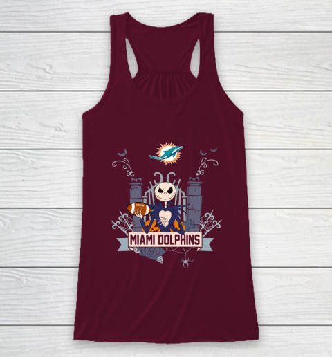 NFL Miami Dolphins Football Jack Skellington Halloween Racerback Tank 2