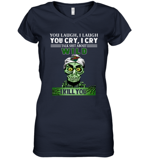 NHL Talk Shit About Minnesota Wild I Kill You Achmed The Dead Terrorist Jeffrey Dunham Hockey OVsEuD8jnmp women v neck t shirt 39 95 151514 front navy