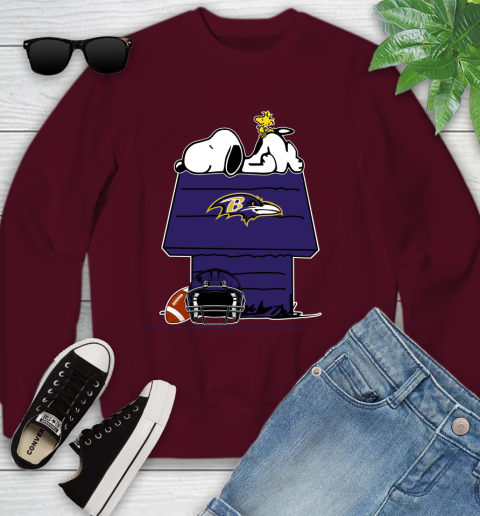 Baltimore Ravens NFL Football Snoopy Woodstock The Peanuts Movie Youth Sweatshirt 5