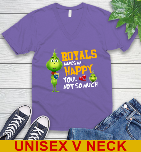 MLB Kansas City Royals Makes Me Happy You Not So Much Grinch Baseball Sports V-Neck T-Shirt 8