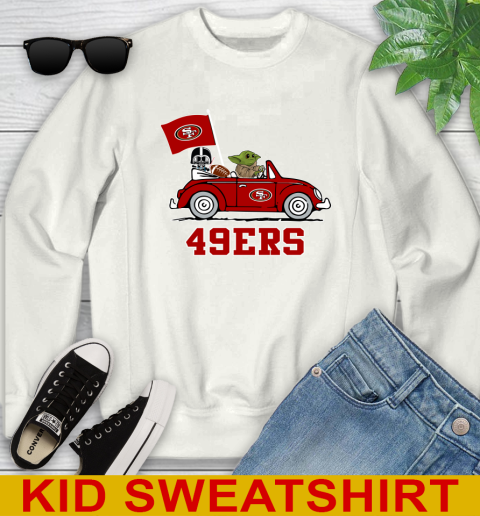 NFL Football San Francisco 49ers Darth Vader Baby Yoda Driving Star Wars Shirt Youth Sweatshirt