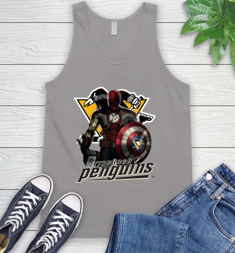 NHL Captain America Thor Spider Man Hawkeye Avengers Endgame Hockey Pittsburgh Penguins Tank Top 4