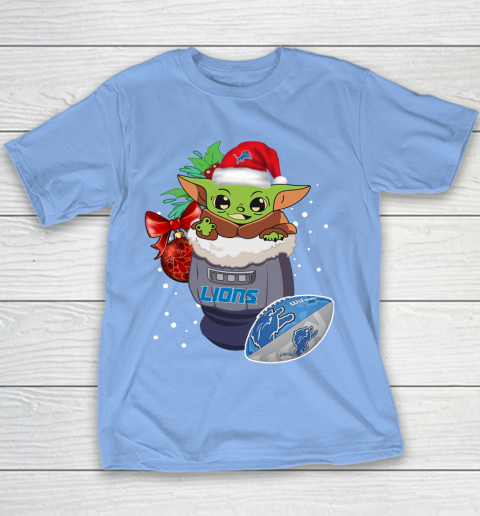 Detroit Lions Christmas Baby Yoda Star Wars Funny Happy NFL Youth T-Shirt 10