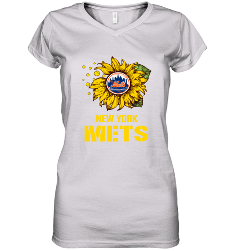New York Mets Sunflower MLB Baseball Women's V-Neck T-Shirt