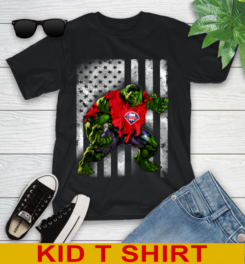 Philadelphia Phillies Hulk Marvel Avengers MLB Baseball American Flag Youth T-Shirt
