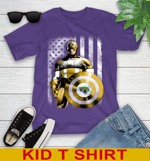 Jacksonville Jaguars NFL Football Captain America Marvel Avengers American Flag Shirt Youth T-Shirt 3