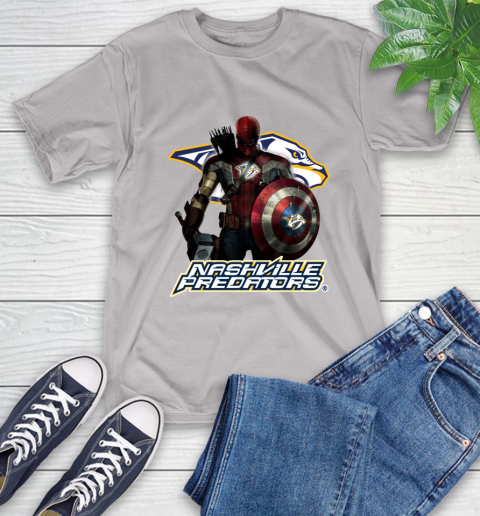 NHL Captain America Thor Spider Man Hawkeye Avengers Endgame Hockey Nashville Predators T-Shirt 12