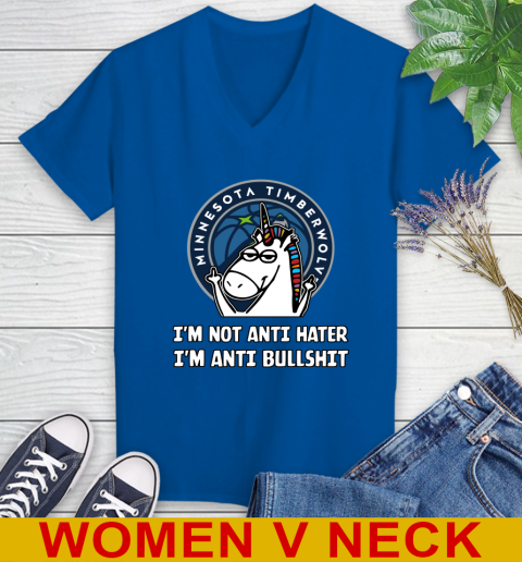 Minnesota Timberwolves NBA Basketball Unicorn I'm Not Anti Hater I'm Anti Bullshit Women's V-Neck T-Shirt 11