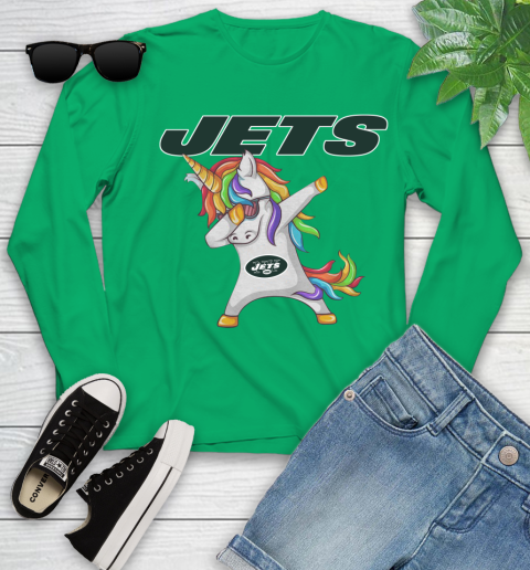 New York Jets NFL Football Funny Unicorn Dabbing Sports Youth Long Sleeve 6