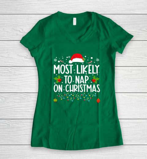 Most Likely To Nap On Christmas Family Christmas Pajamas Women's V-Neck T-Shirt 3